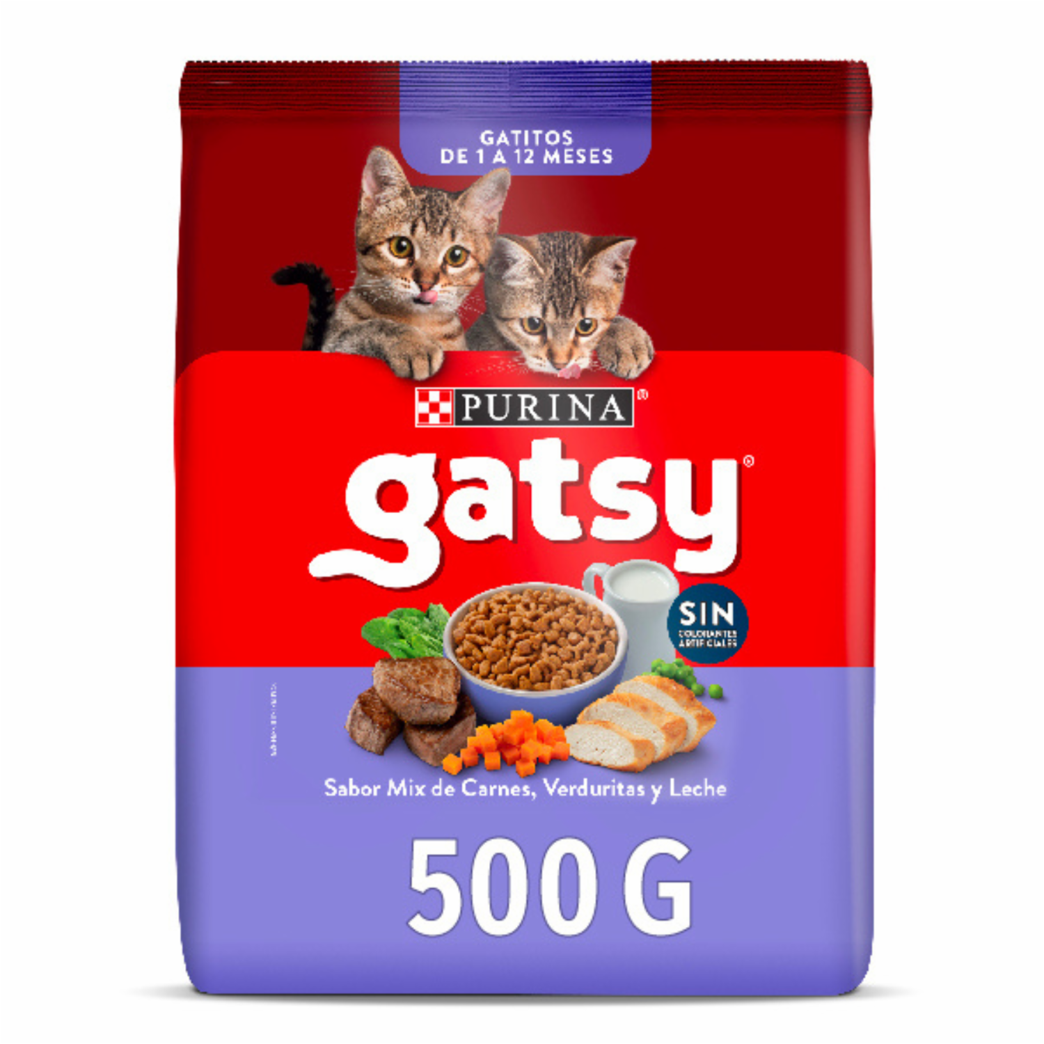 Alimento Para Gatos Cachorros Sabor Mix Carnes Verduras Y Leche PURINA GATSY 500 G
