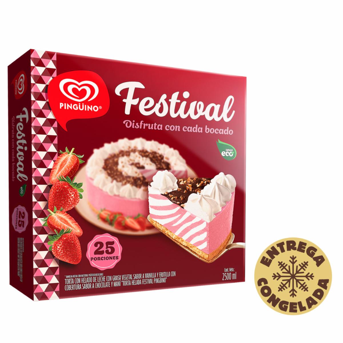 Torta Helada Festival Vainilla Y Frutilla 25 Porciones PINGÜINO 2500 Ml