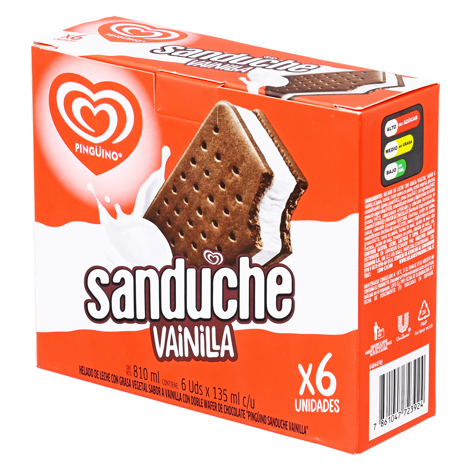 Pack Helado Sanduche De Vainilla PINGÜINO 6X135  Ml