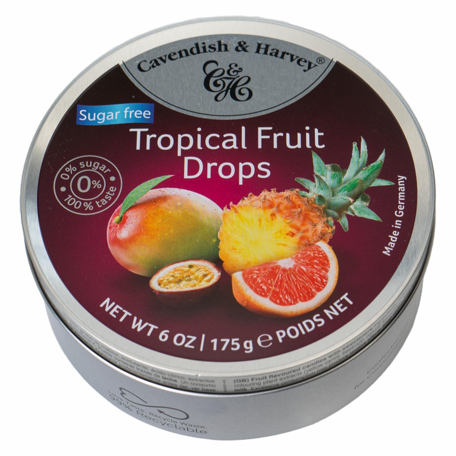 Caramelos Tropical Fruit Drops Sin Azúcar CAVENDISH & HARVEY 175 G