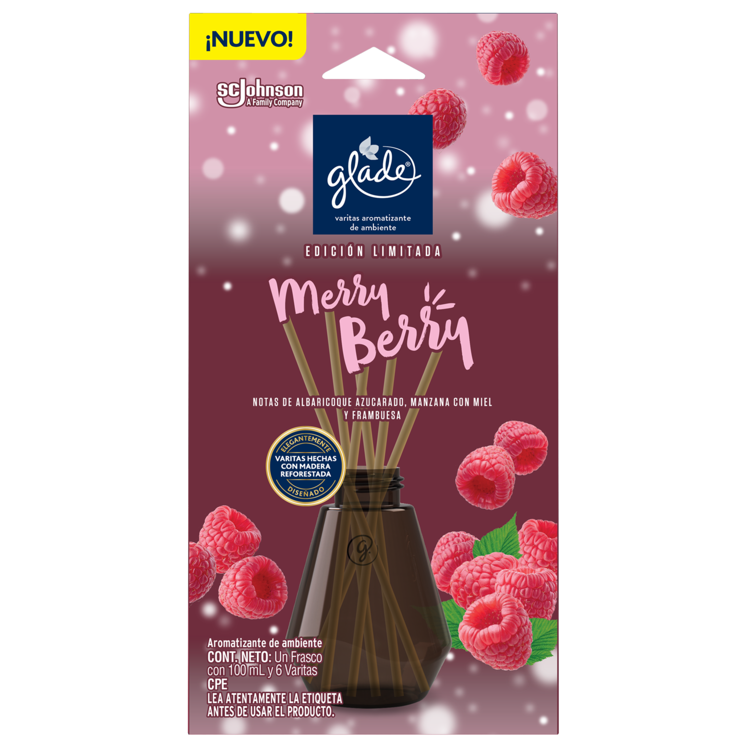 Varitas Aromatizantes Con Notas De Albarcoque, Manzana Con Miel y Frambuesa GLADE 100  Ml