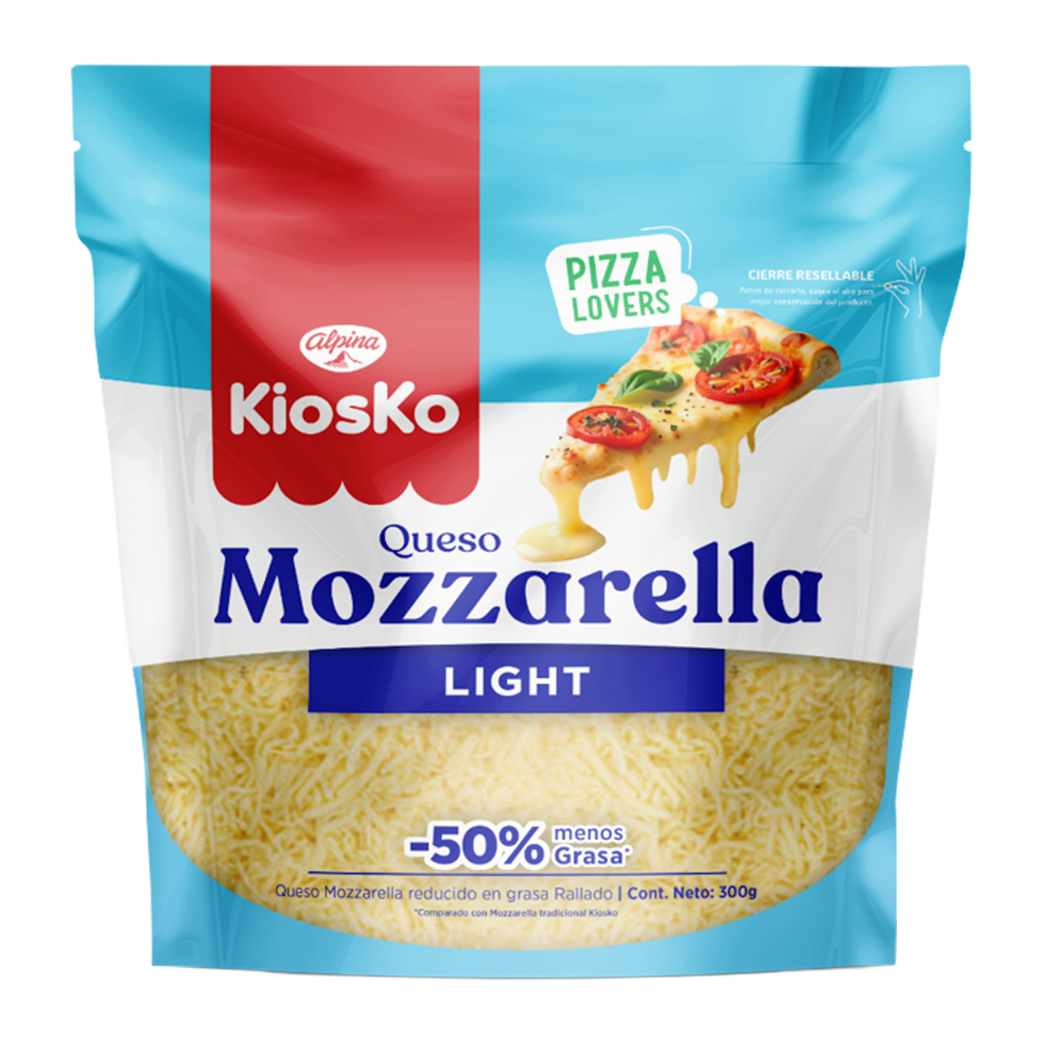 Queso Mozzarella Light Rallado KIOSKO 300 G
