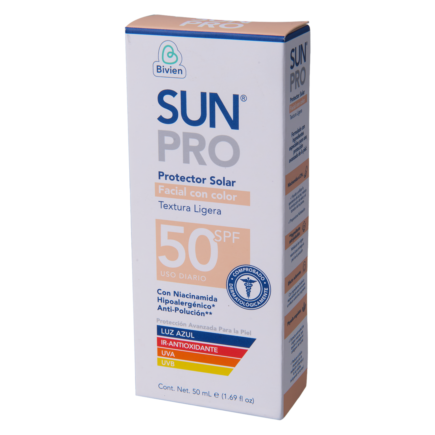Protector Solar Facial Con Color SPF 50 Textura Ligera SUN PRO 50 Ml