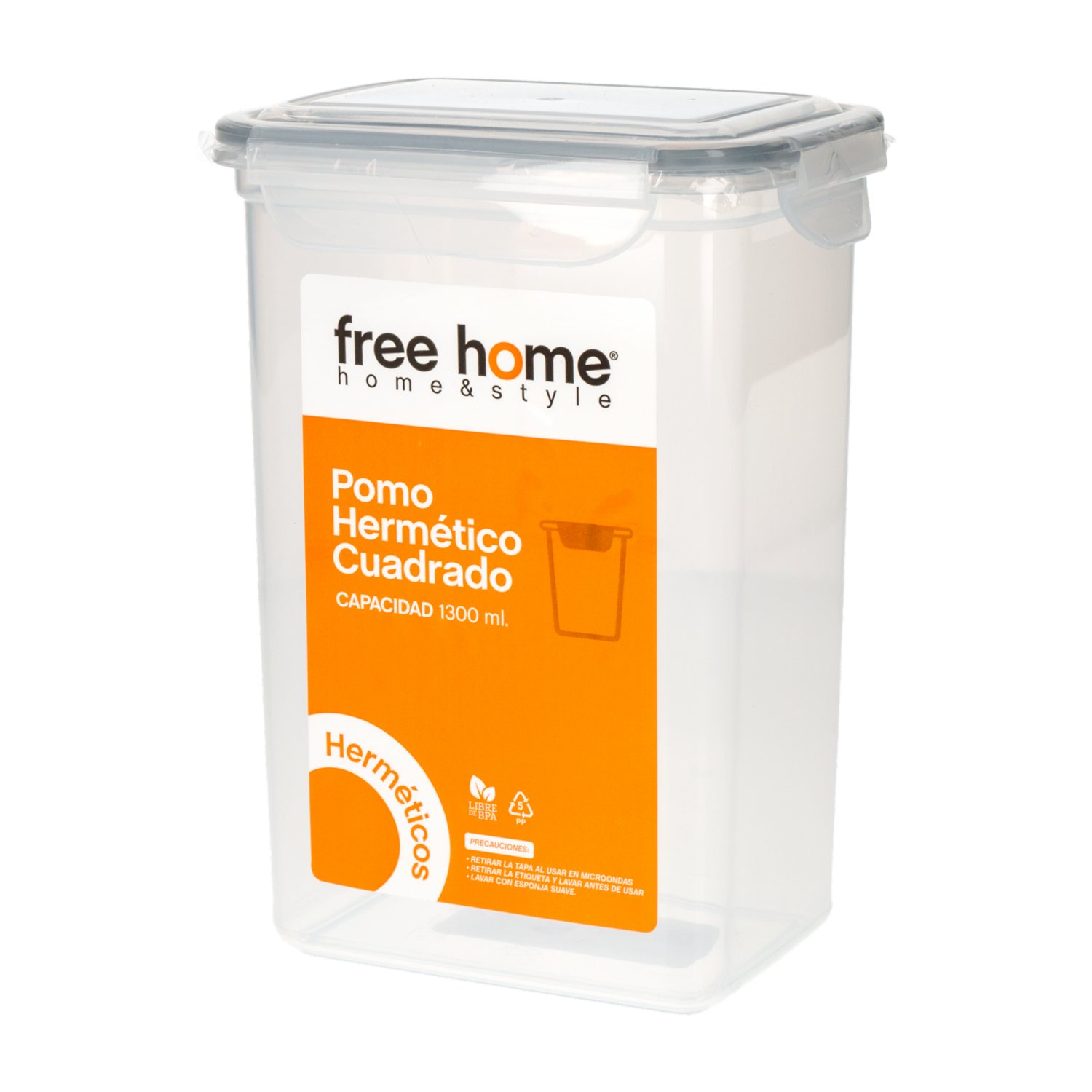 Pomo Hermético Cuadrado FREE HOME 1300 Ml