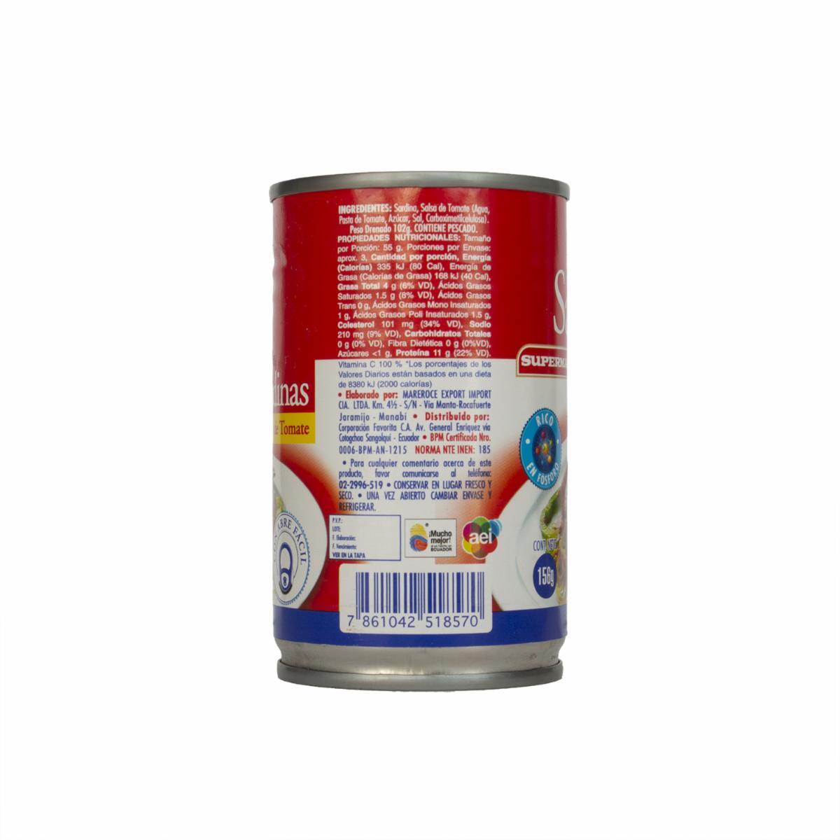 Sardinas En Salsa De Tomate SUPERMAXI 156 G - Imagen 6