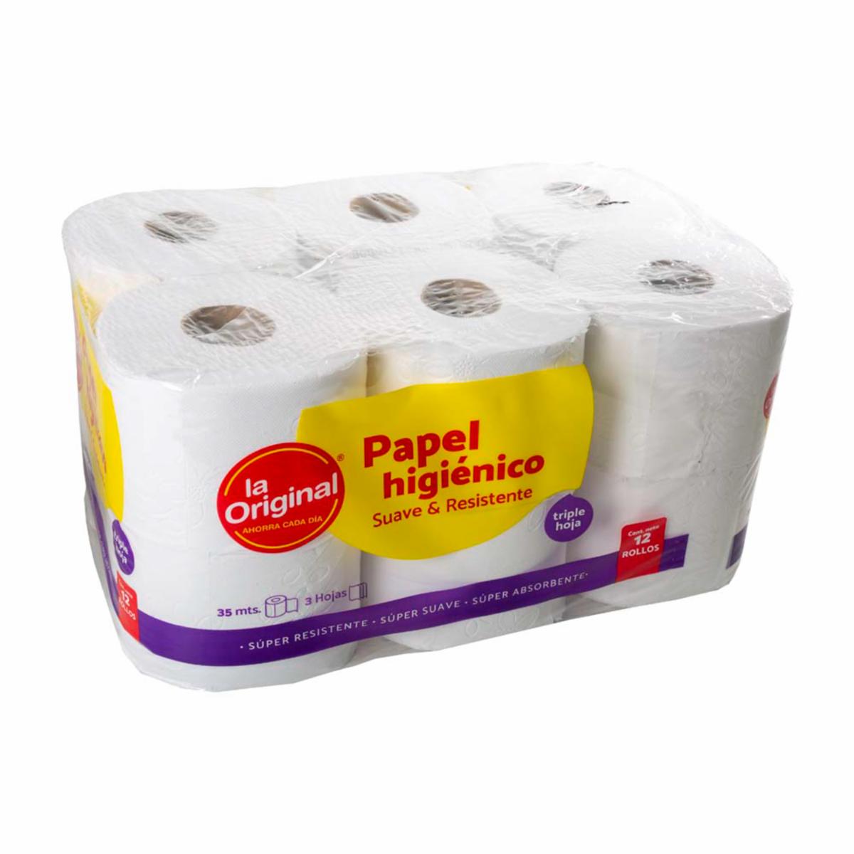 Papel Higiénico Triple Hoja Suave Y Resistente LA ORIGINAL 12 Rollos
