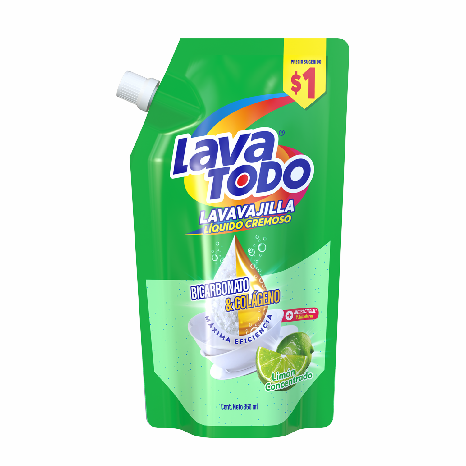 Lavavajillas Líquido Con Bicarbonato Y Colágeno Limón Concentrado LAVATODO 360 Ml