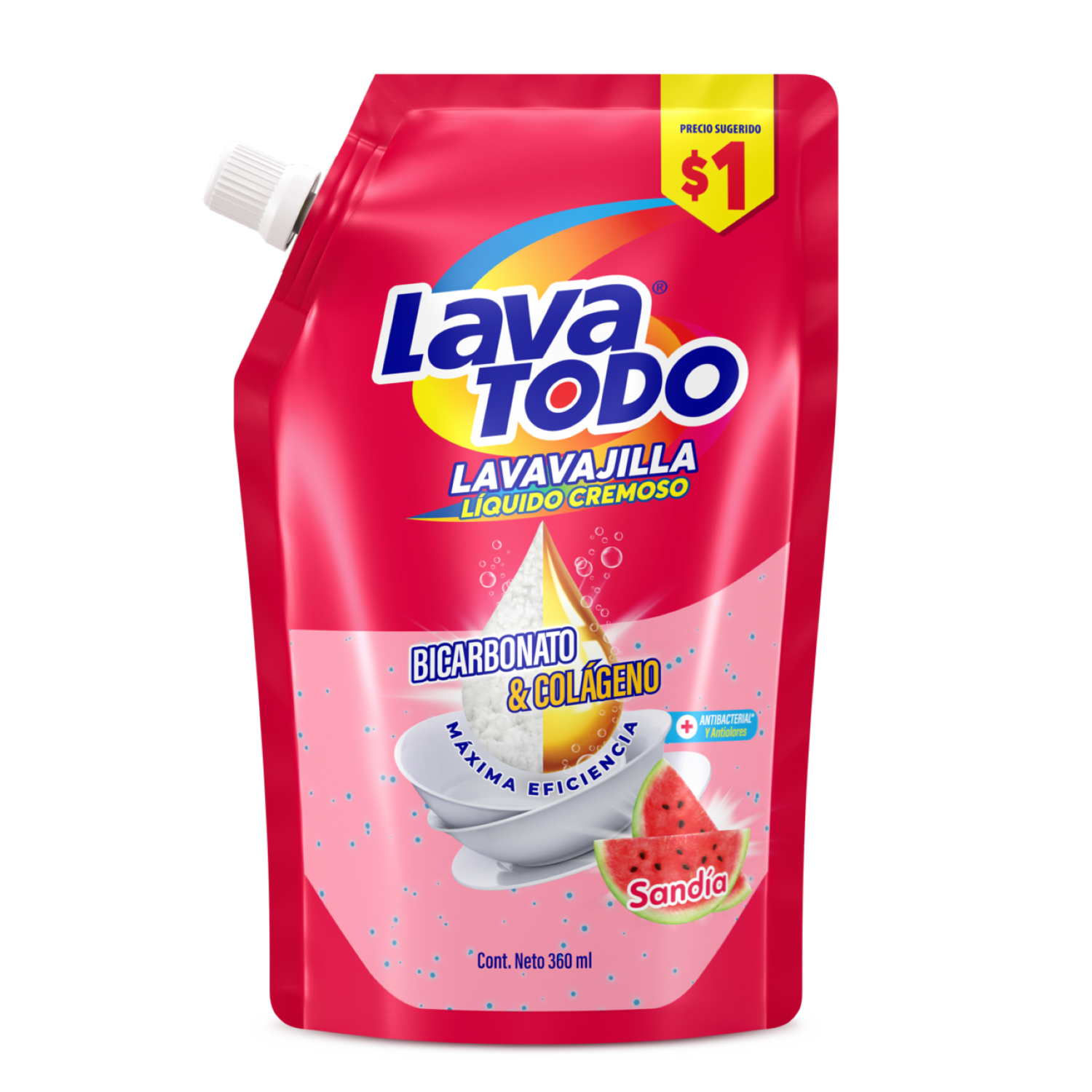 Lavavajillas Líquido Con Bicarbonato Y Colágeno Sandía LAVATODO 360 Ml