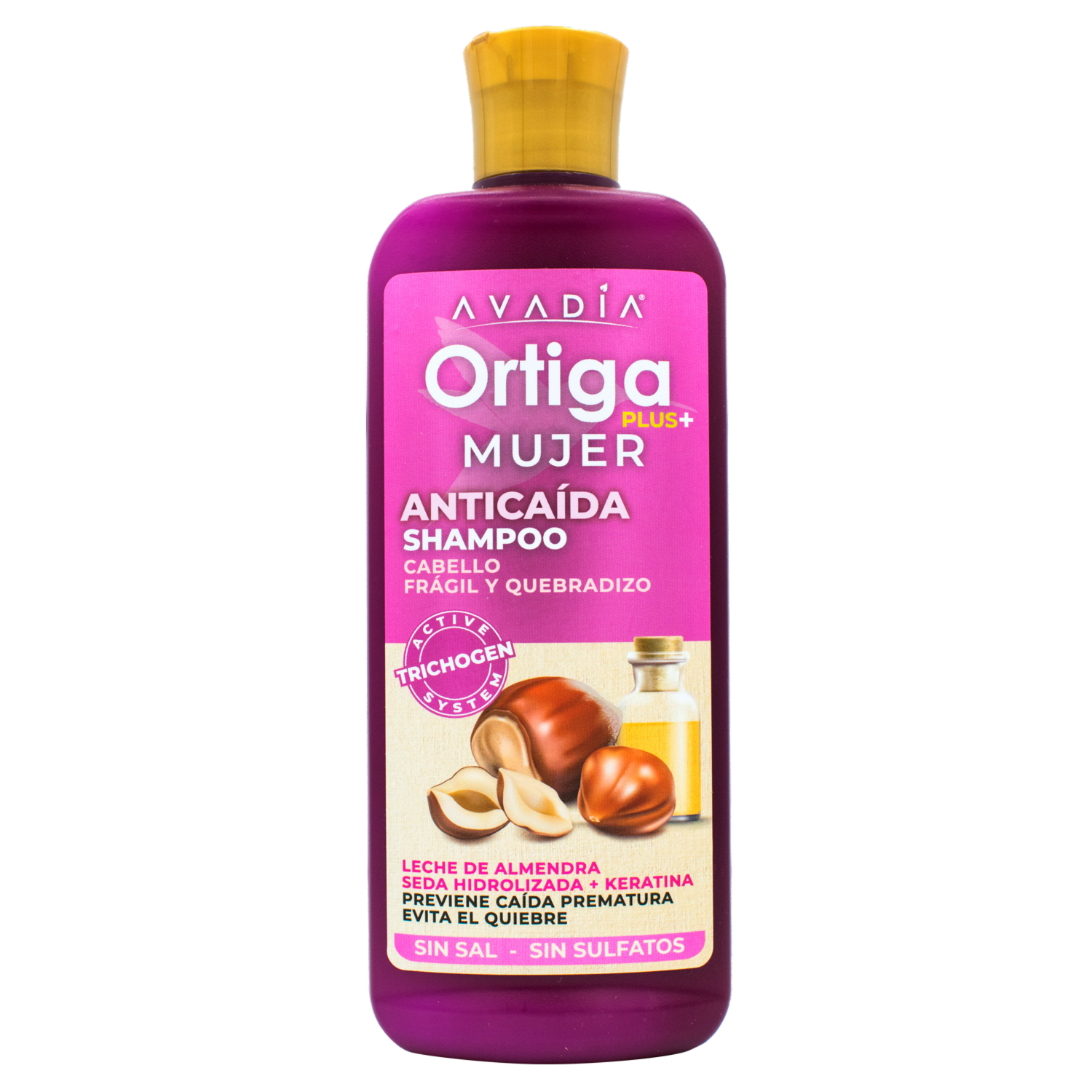 Shampoo De Cabello Ortiga Plus Anticaída Mujer Leche De Almendras, Seda Y Keratina AVADÍA 400 Ml