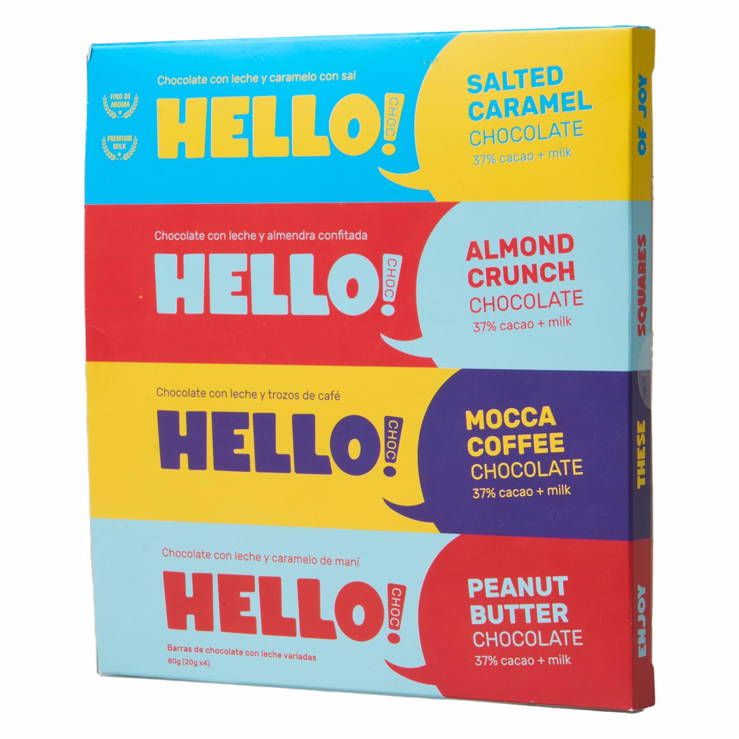 Chocolate Mix Caramelo Almendra Mocca Y Maní HELLO CHOC 80 G