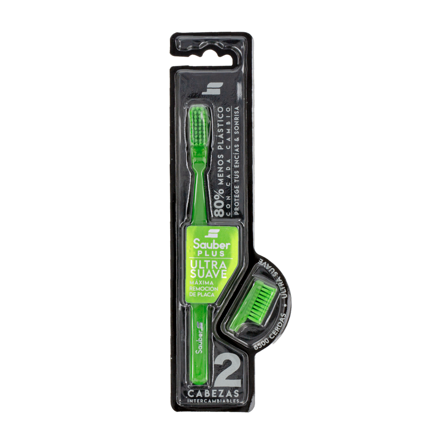 Cepillo Dental Cerdas Ultra Suaves Cabeza Intercambiable + 1 Cabeza De Repuesto SAUBER 1 Pack