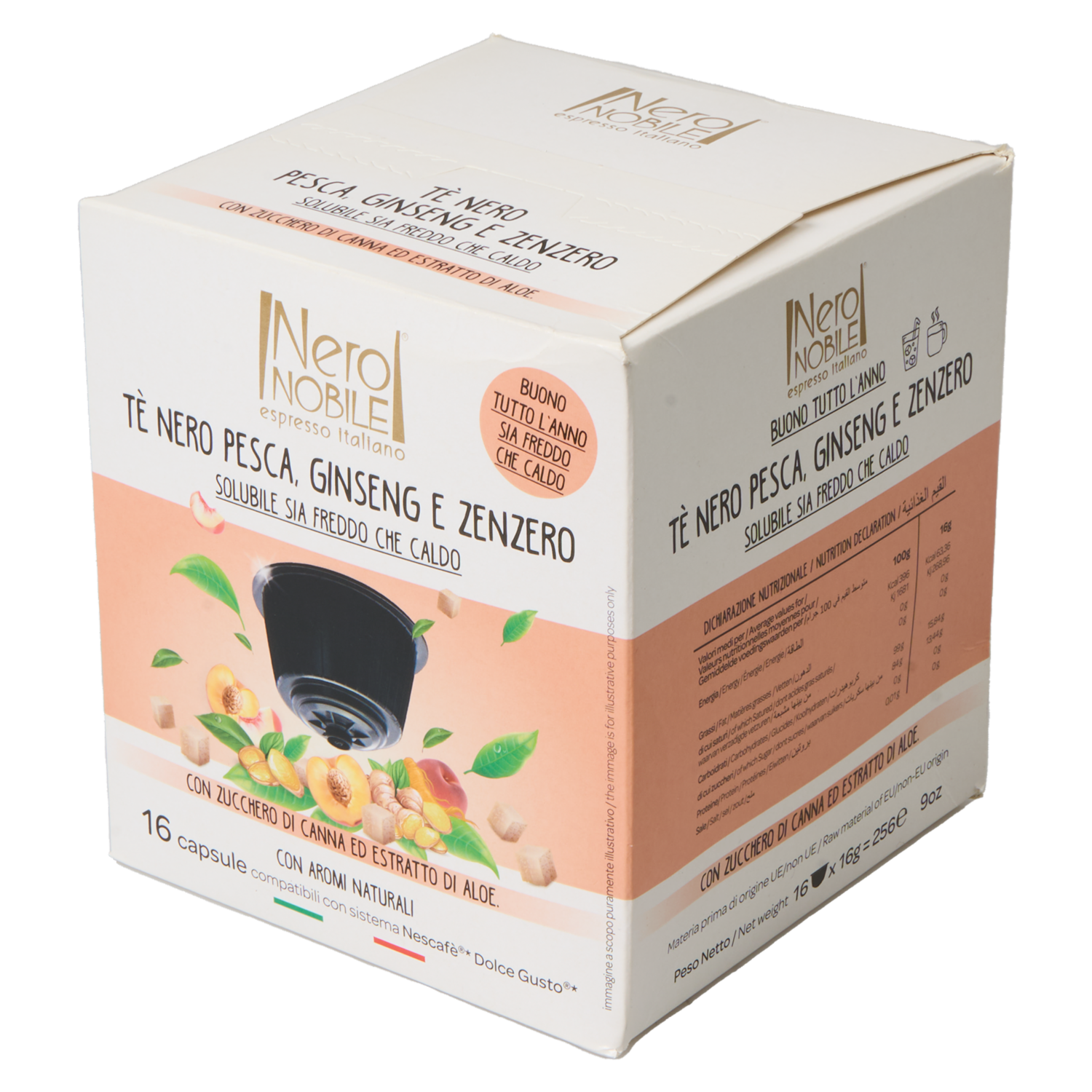 Cápsulas Té Negro Pesca Gingseng Y Jengibre NERO NOBILE 256 G