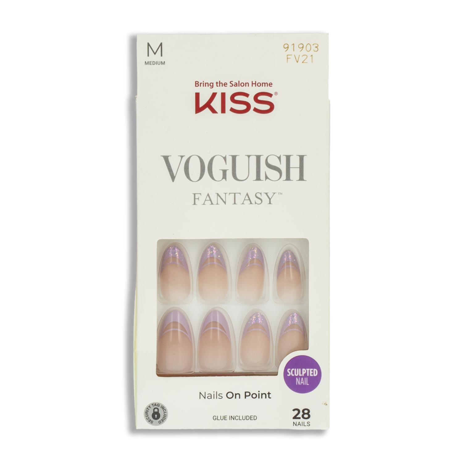 Uñas Postizas Medianas Voguish Fantasy Francés Morado KISS X 28 Uds