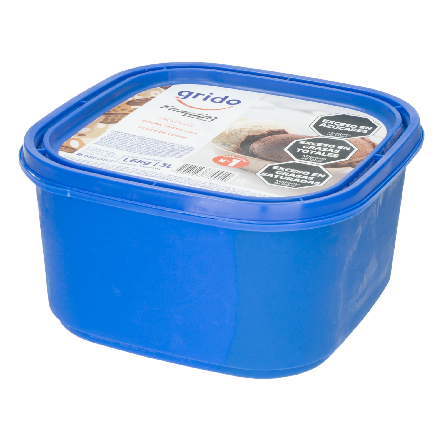 Helado Sabor Chocolate, Crema Americana Y Dulce De Leche GRIDO 1600 G