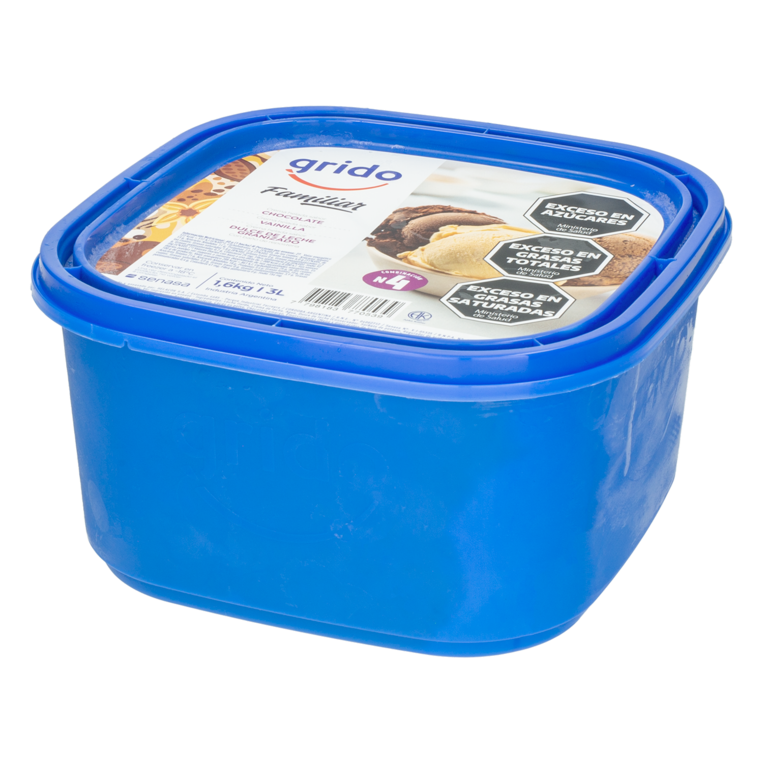 Helado Sabor Chocolate, Vainilla Y Dulce De Leche Granizado GRIDO 1600 G