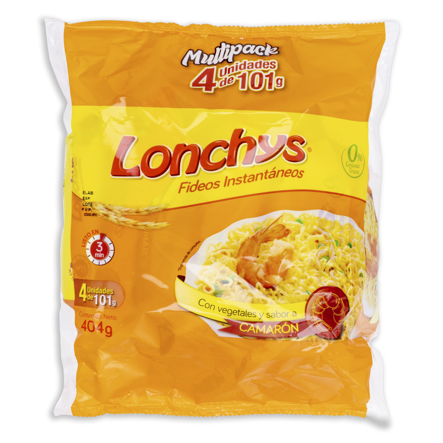 Fideo Instantáneo 4 Pack Camarón LONCHYS 4 X 101 g