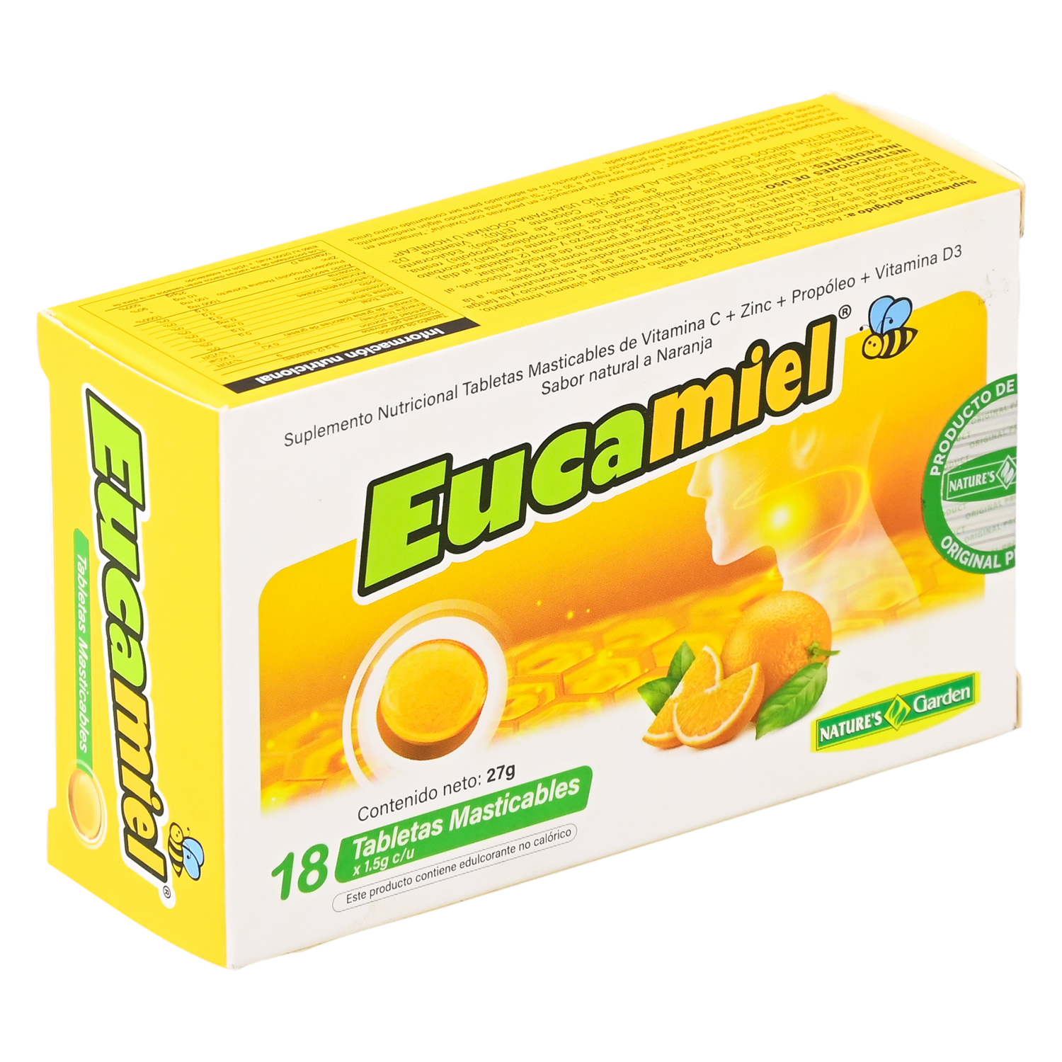 Suplemento Nutricional Masticable Con Vitamina C Zing Y Propóleo Sabor A Naranja EUCAMIEL 18 Tabletas