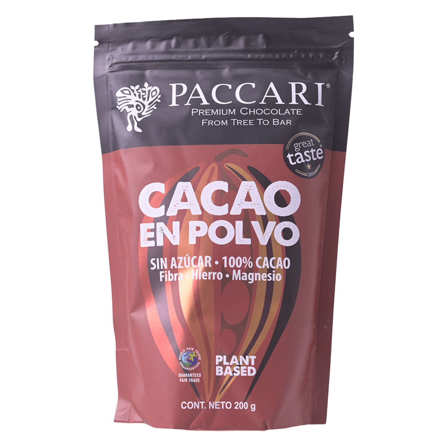 Cacao En Polvo Natural Sin Azúcar Cocoa PACCARI 200 G