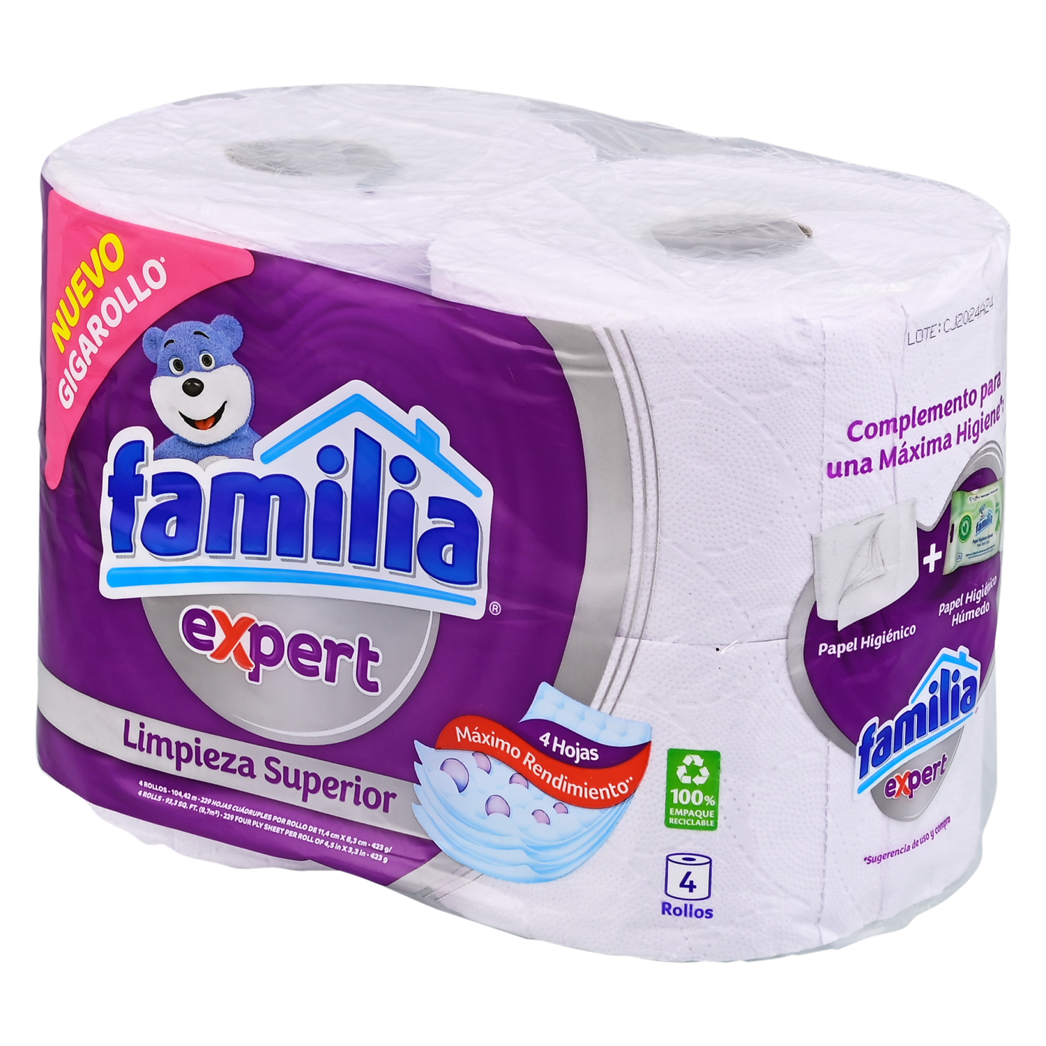 Papel Higiénico Expert Limpieza Superior 4 Hojas FAMILIA X 4 Uds
