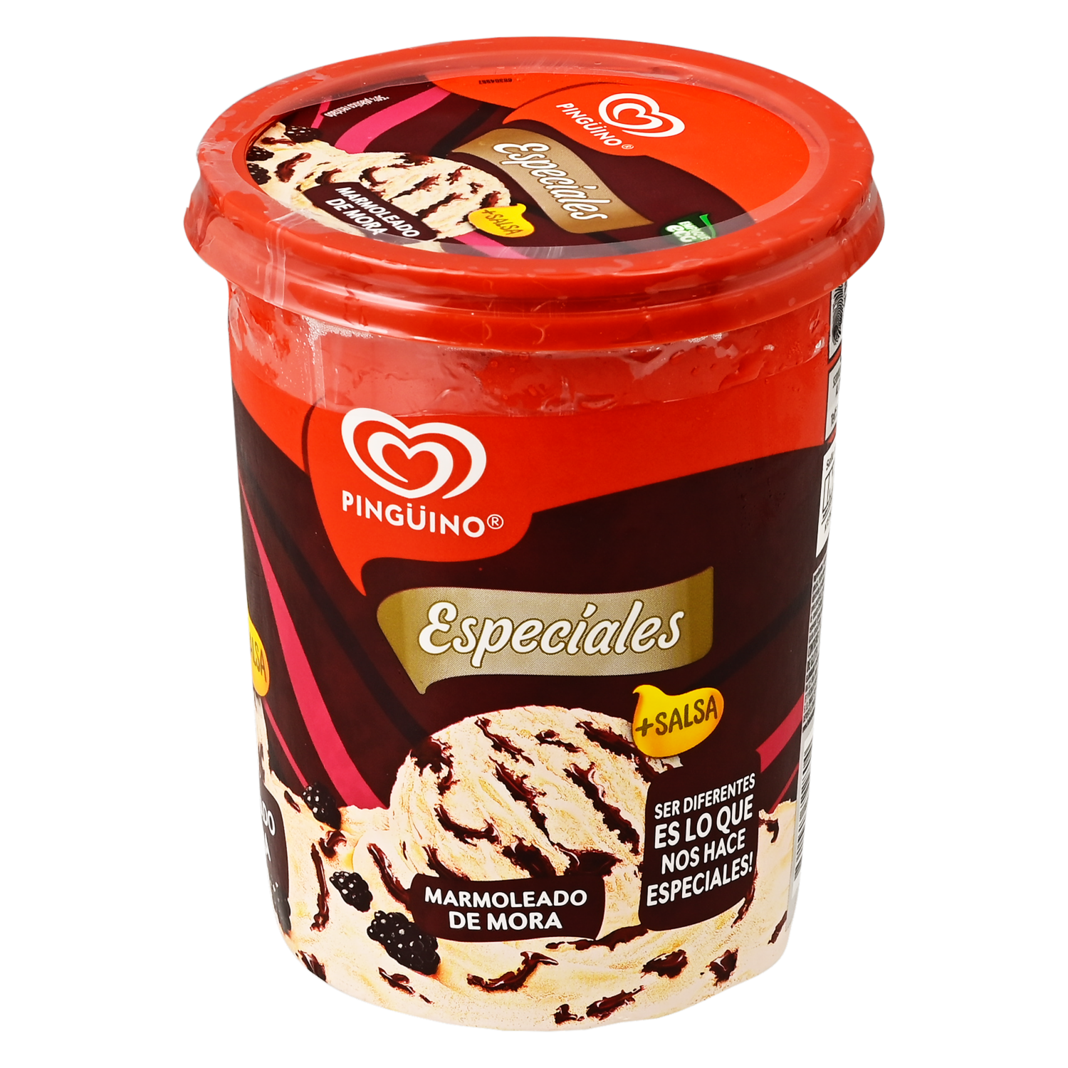 Helado Especial Marmoleado De Mora + Salsa PINGÜINO 900 Ml