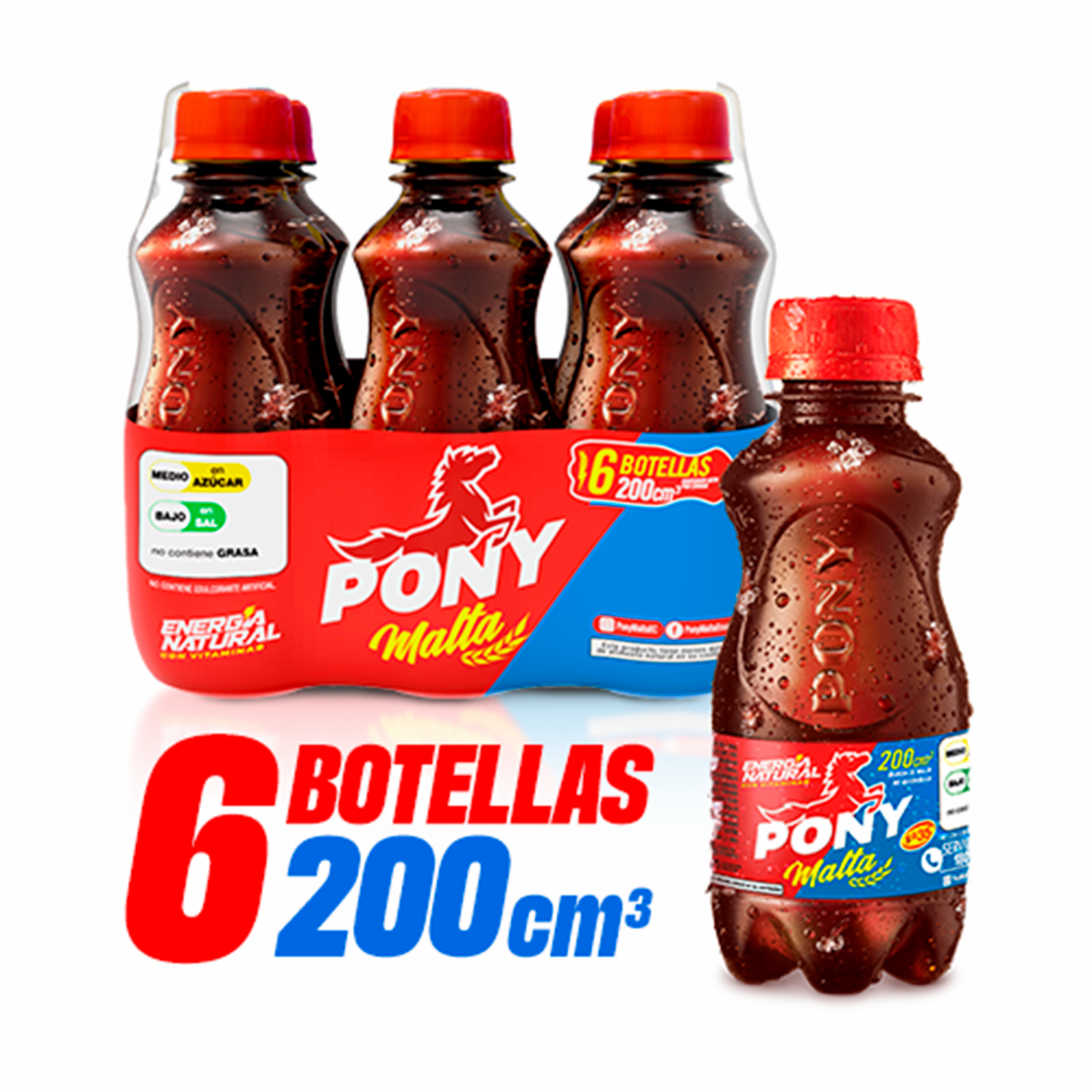 Bebida De Malta Energía Natural Mini PONY MALTA 6 X 200 Ml