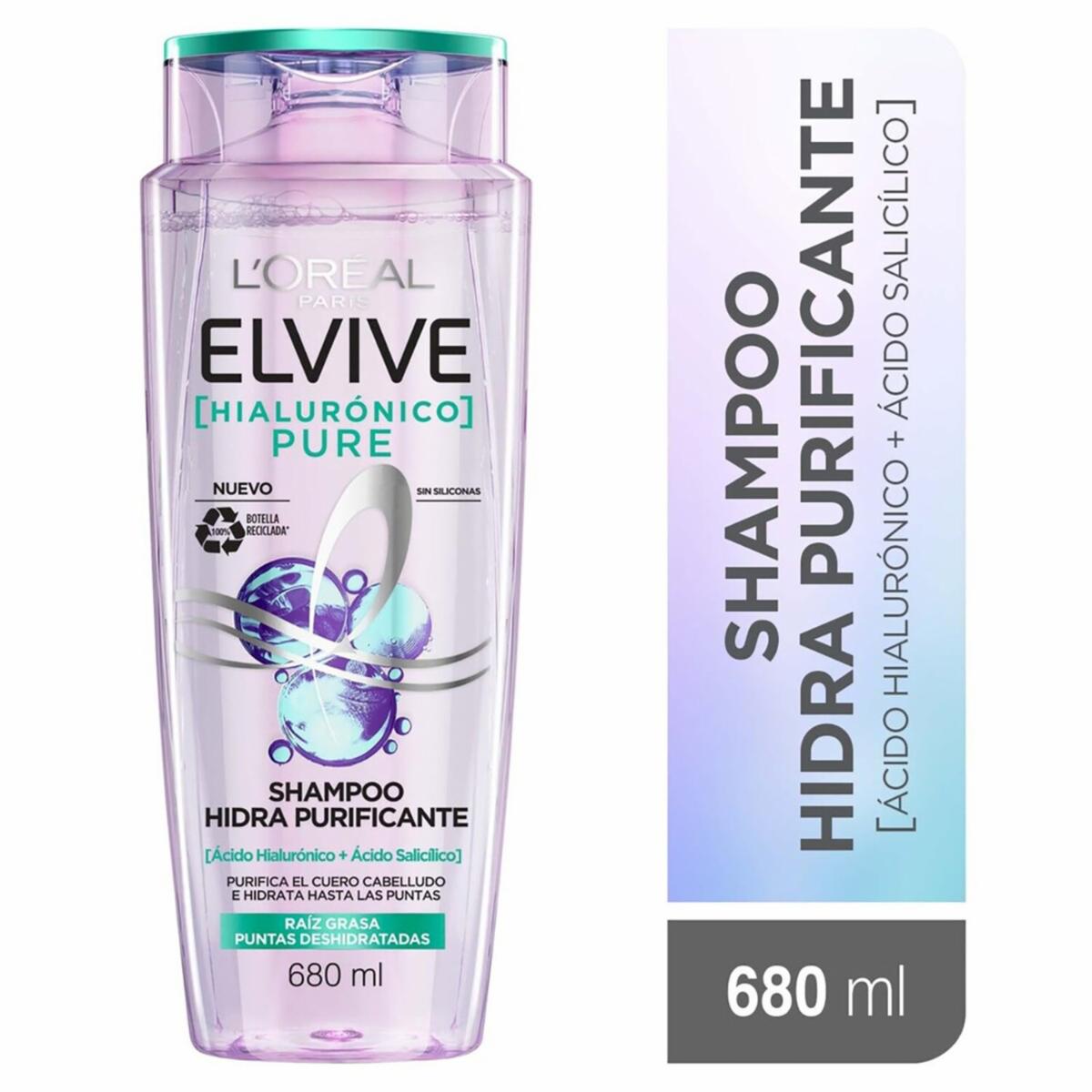 Shampoo De Cabello Hialurónico Pure Para Raíz Grasa Y Puntas Deshidratadas ELVIVE L’ORÉAL 680 Ml