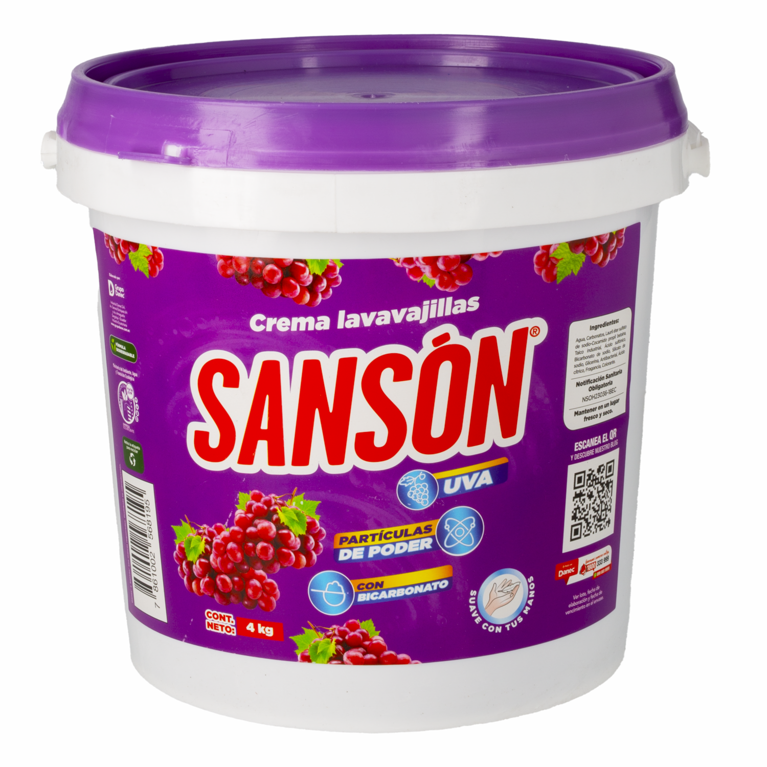 Crema Lavavajillas Con Bicarbonato Fragancia Uva SANSÓN 4 Kg