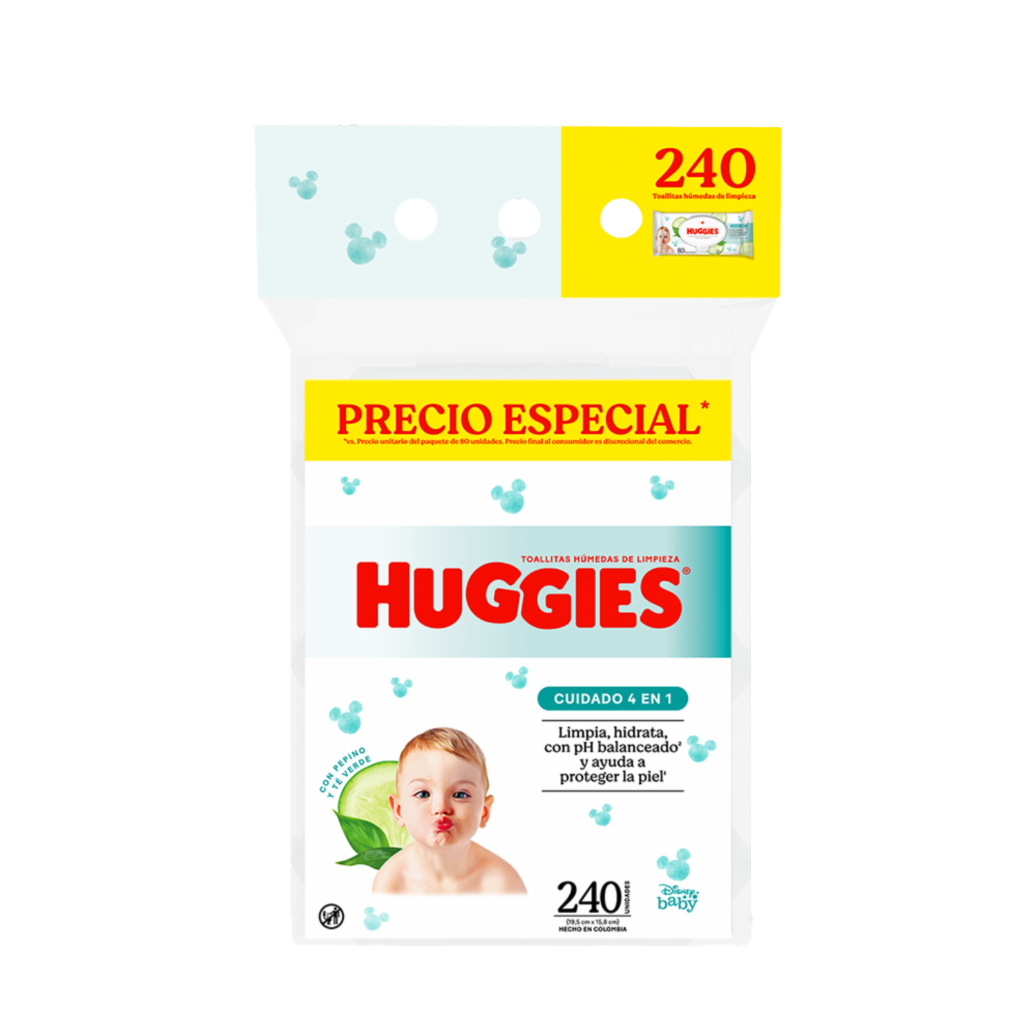 Pañitos Húmedos Cuidado 4 En 1 Sin Alcohol HUGGIES X 240 Uds