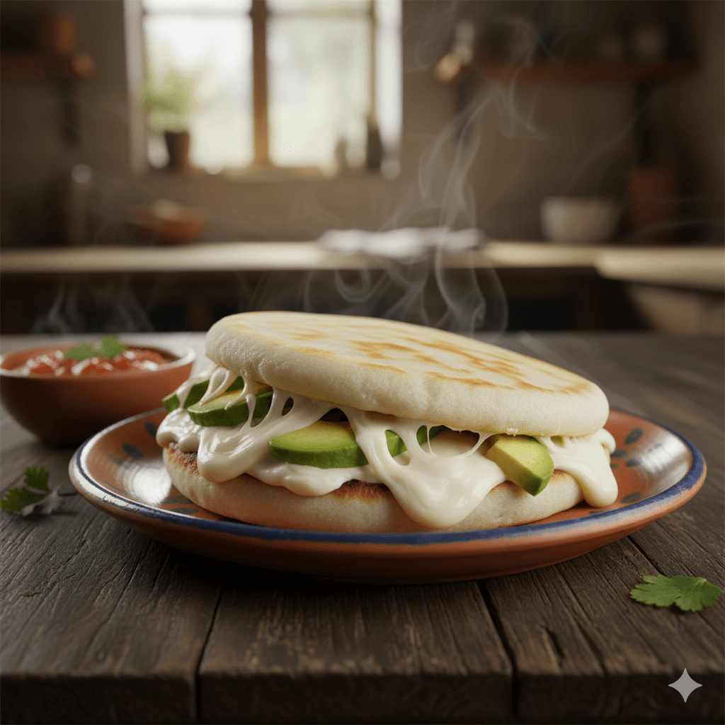 Arepa rellena de queso y aguacate