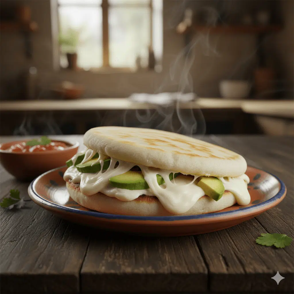 Arepa rellena de queso y aguacate
