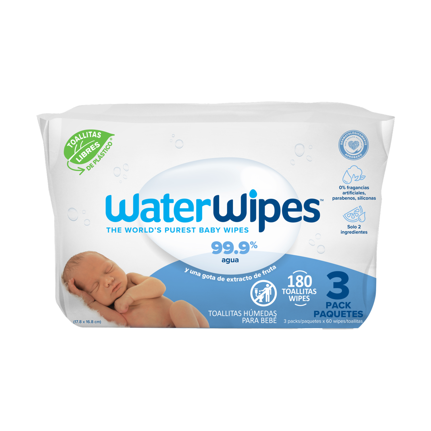 Toallitas Húmedas Para Bebé 99.9% Agua Para Piel Sensible Hipoalergenica WATERWIPES X180 Uds