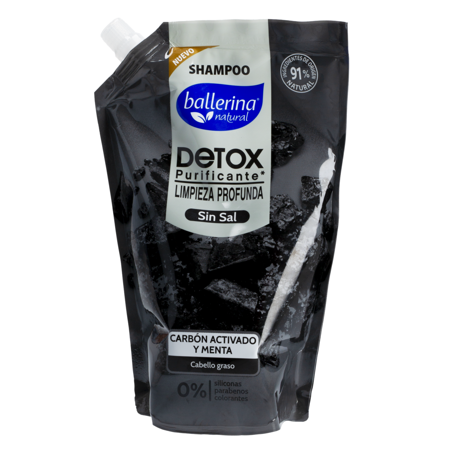 Shampoo De Cabello Detox Purificante Carbón Activado Y Menta BALLERINA Doypack 750 Ml
