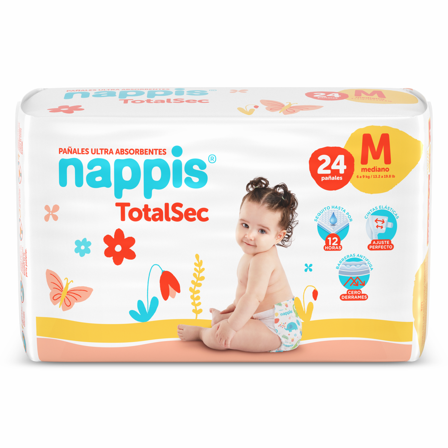 Pañales Desechables Total Sec Mediano Para 6 A 9 Kg NAPPIS 24 U