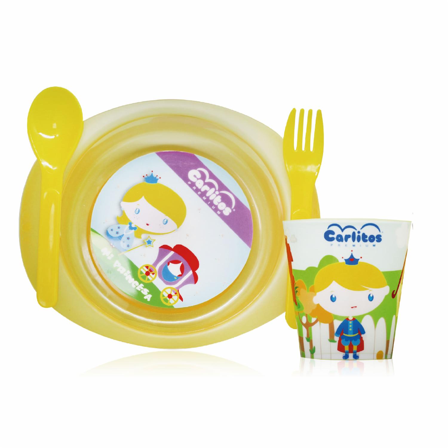 Vajilla Infantil Plato + Cuchara + Tenedor + Vaso CARLITOS 4 Piezas