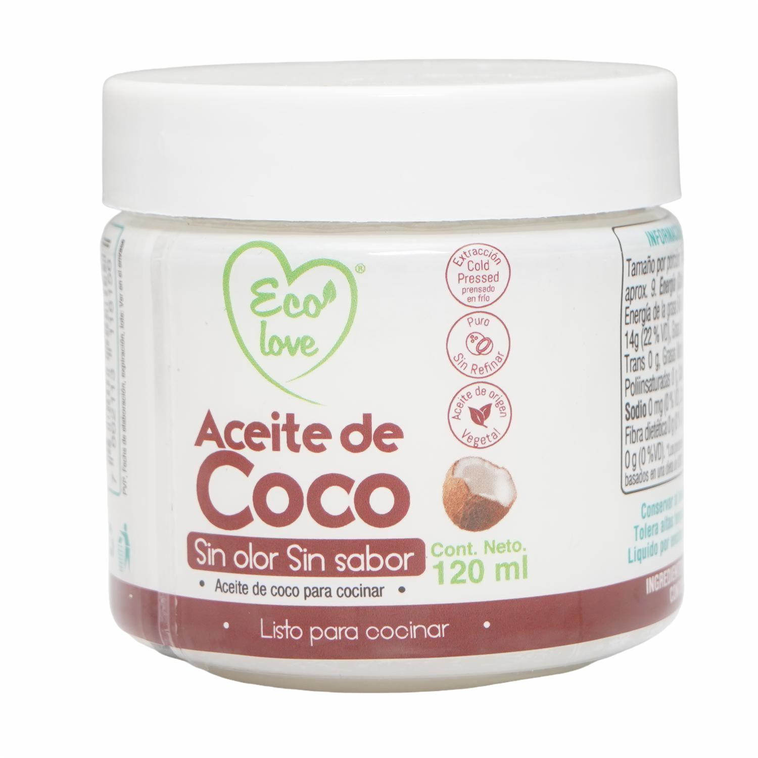 Aceite De Coco Para Cocinar Sin Olor Y Sin Sabor ECOLOVE 120 Ml