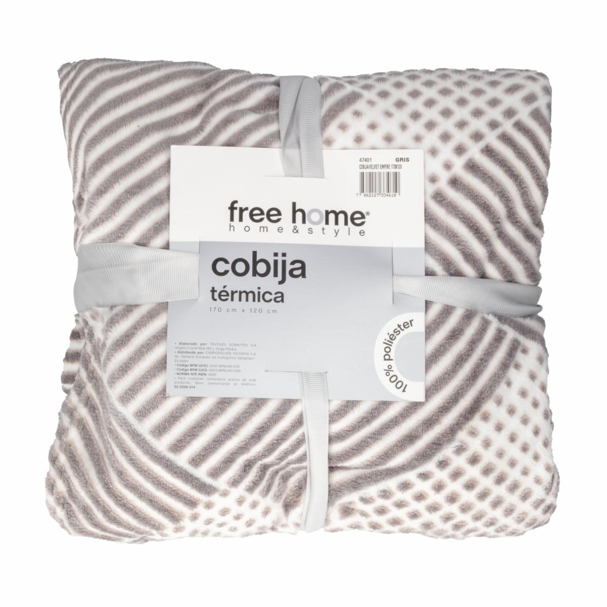 Cobija Velvet Empire Gris FREE HOME 170 X 120 Cm