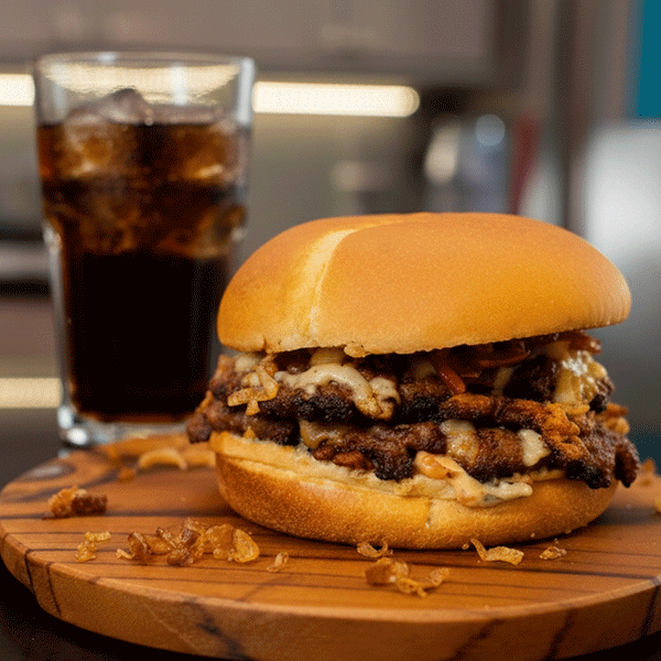 Hamburguesa con pan de ajo y sal prieta