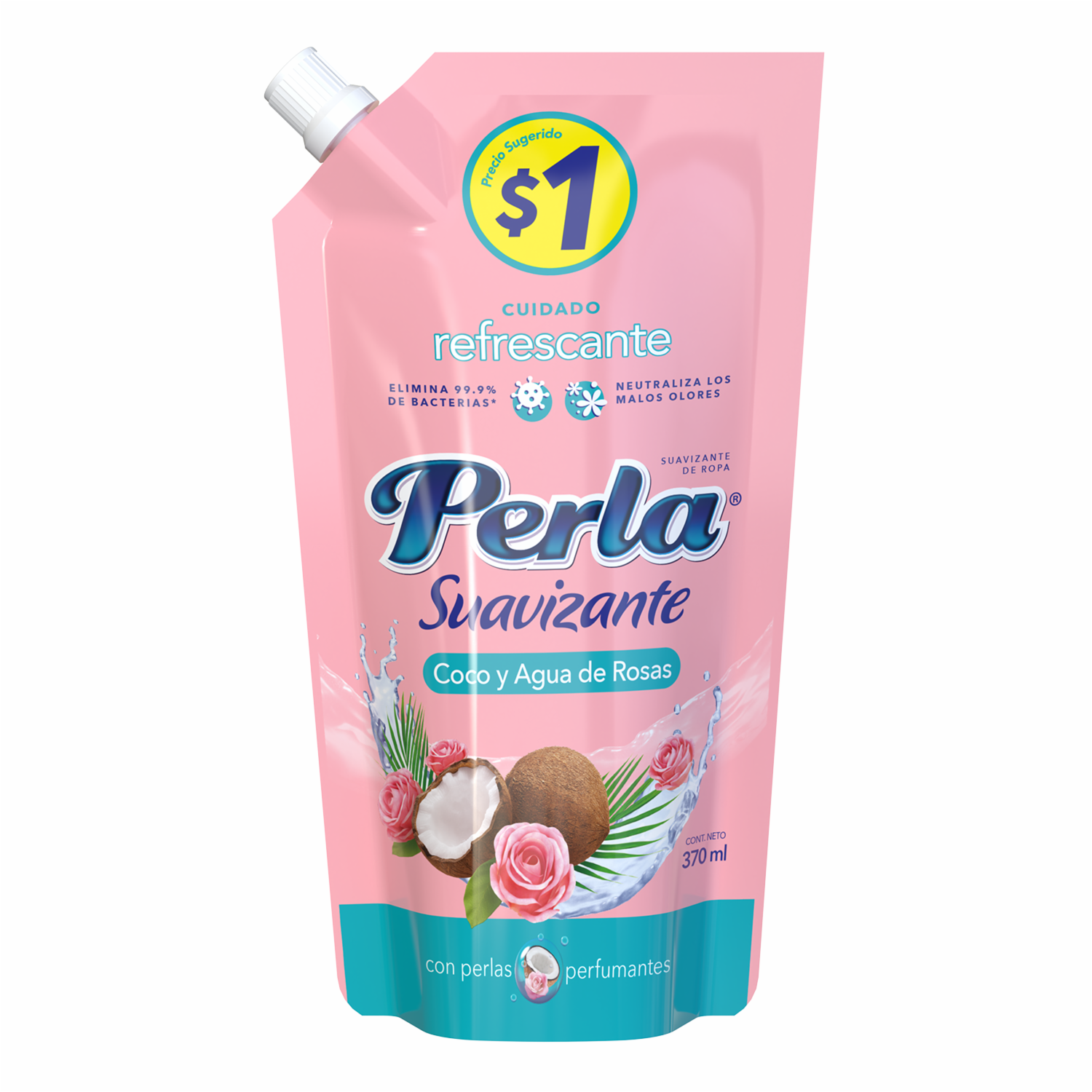 Suavizante Cuidado Refrescante Coco Y Agua De Rosas Doypack PERLA 370 Ml