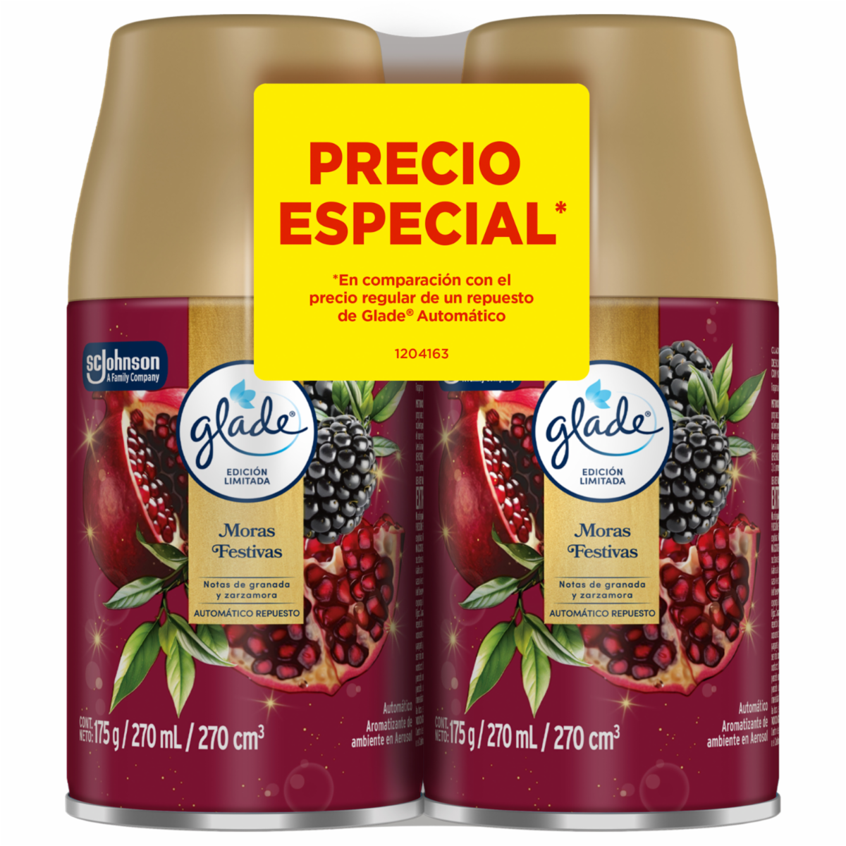 Ambiental Aromatizante Automático Edición Limitada Moras Repuesto x2 GLADE 540 Ml