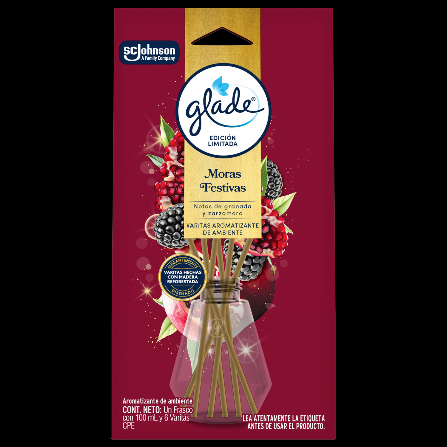 Difusor Ambiental Aromatizante Varitas Edicion limitada Moras Festivas GLADE 100 ml