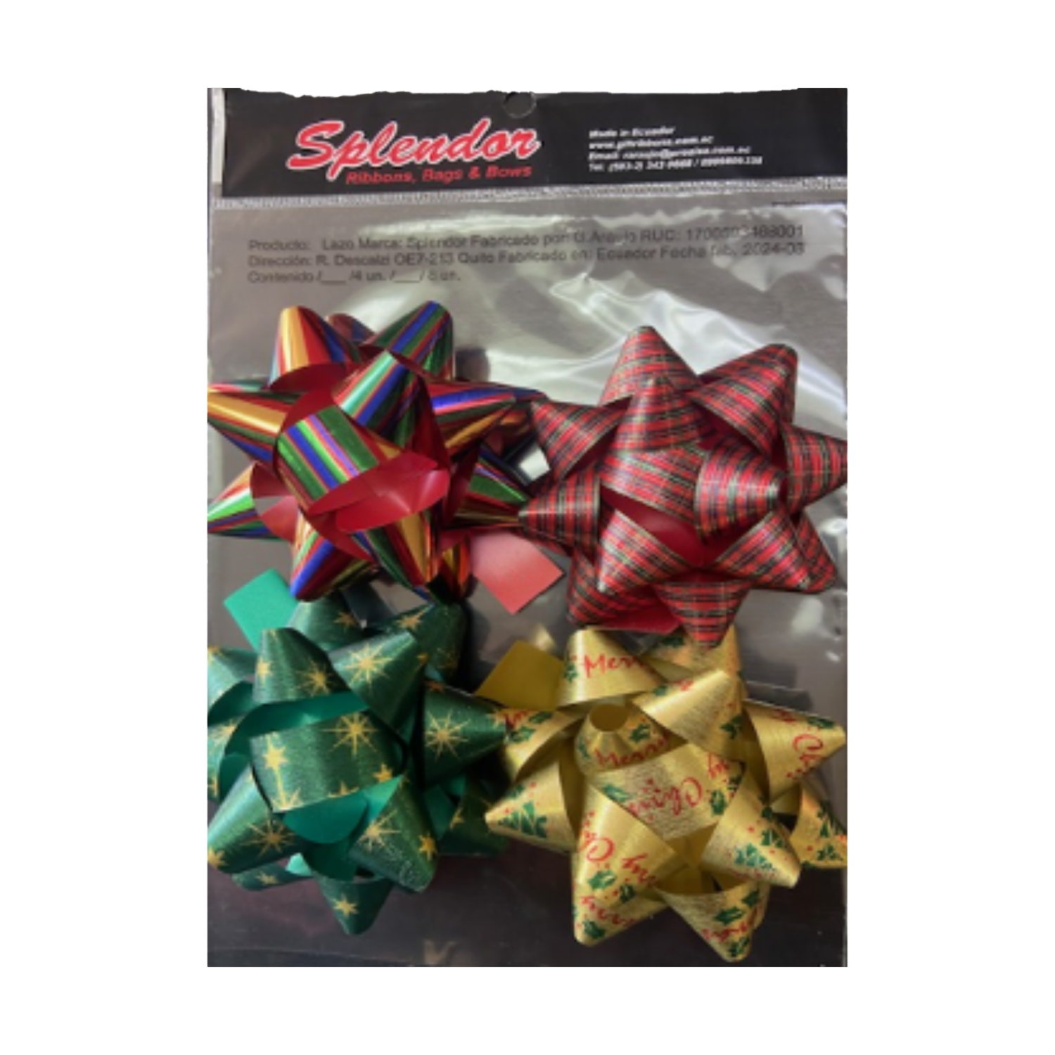 Lazos De Cinta Navideños Diseño Estrella Estampado Varios Colores SPLENDOR 4 Uds