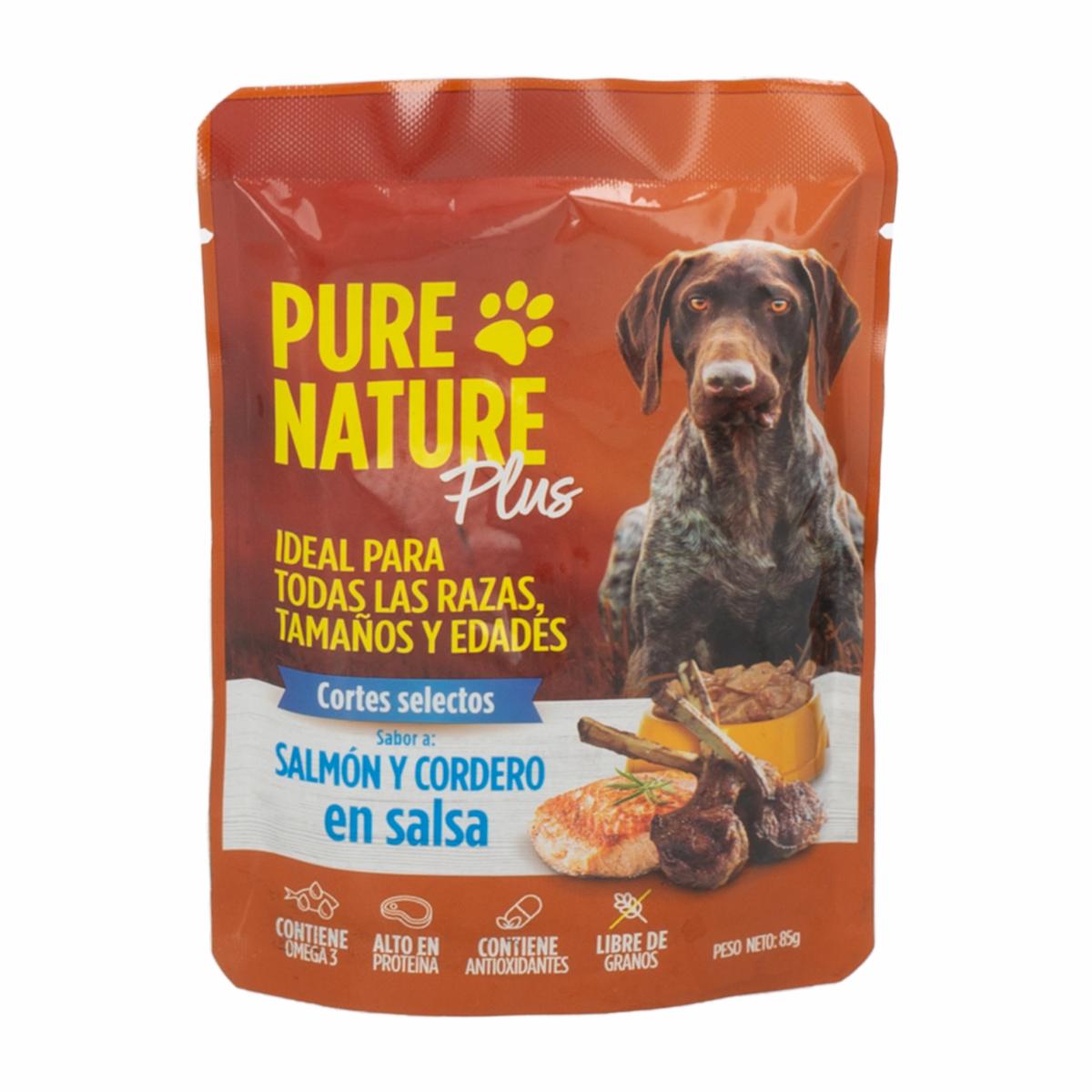 Alimento Húmedo Para Perros Salmon Y Cordero En Salsa PURE NATURE 85 G