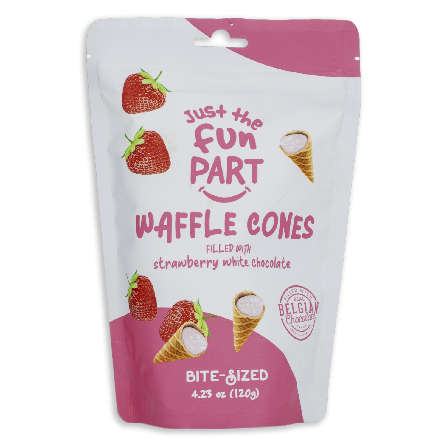 Conos De Chocolate Blanco Y Frutilla JUST THE FUN PART 120 G