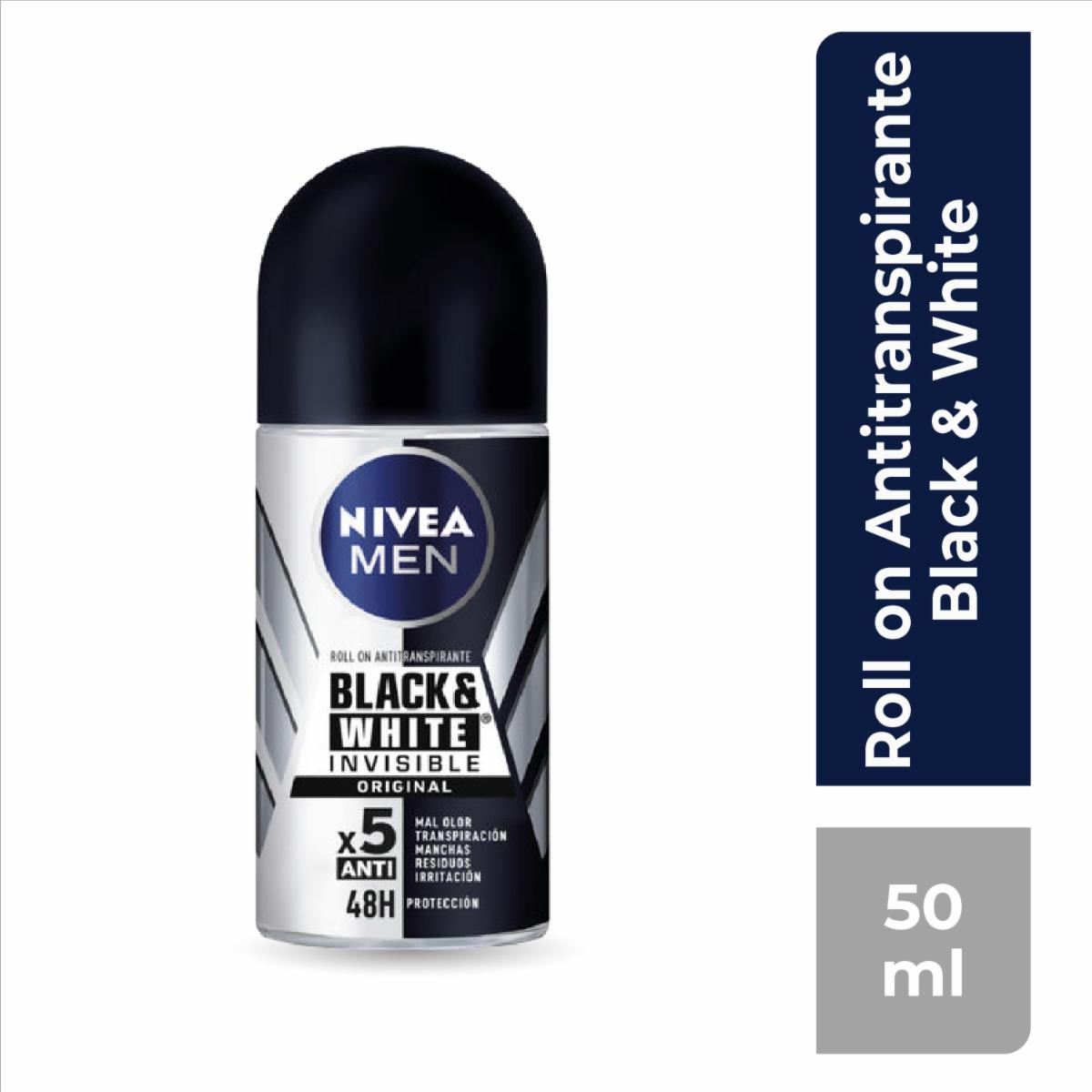 Desodorante En Roll On Para Caballero Invisible Black & White NIVEA MEN 50 Ml