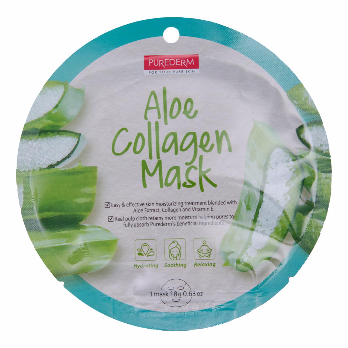 Mascarilla Facial Tipo Velo Hidratante  Con Extraxto De Aloe Vera, Colágeno Y Vitamina E PUREDERM 18 G