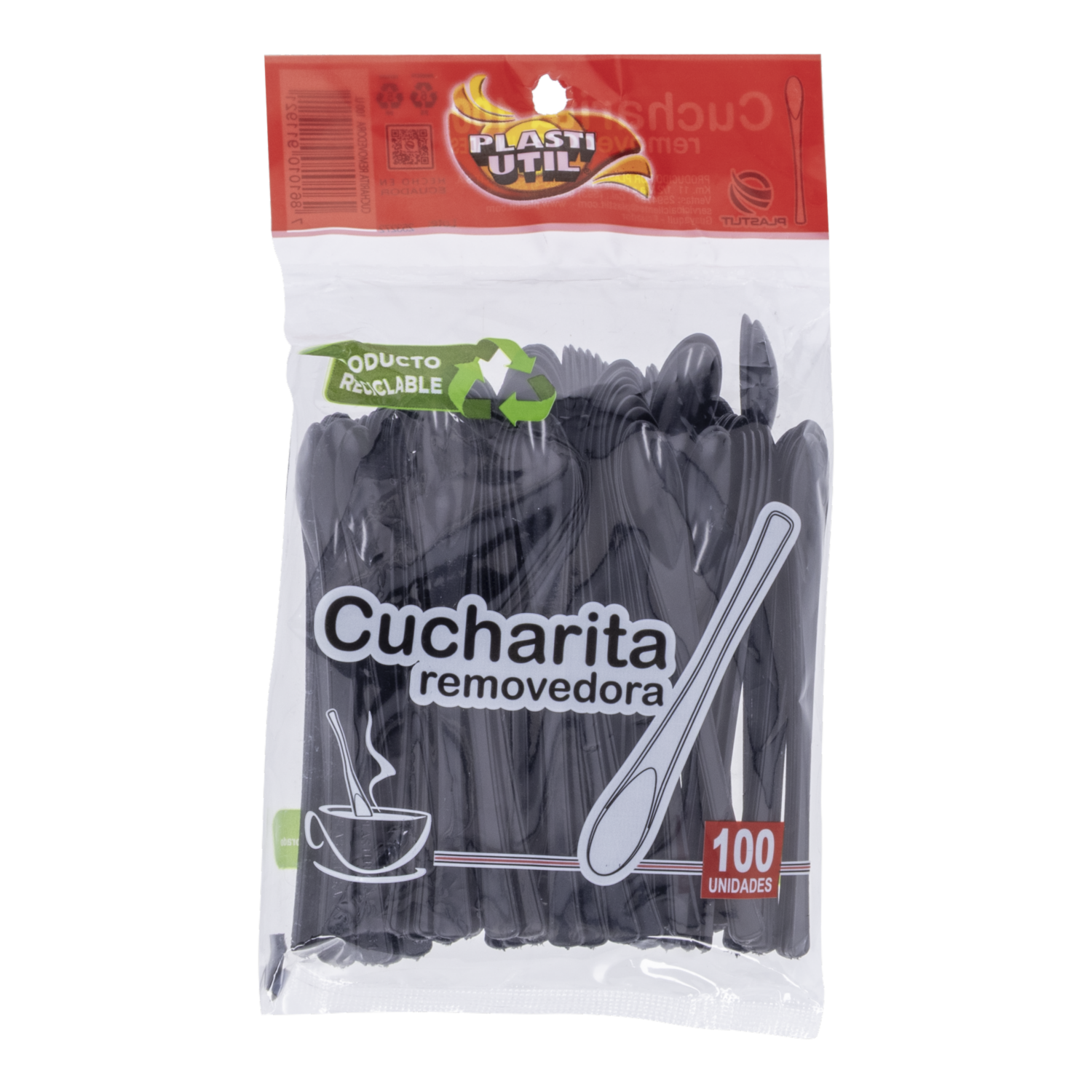 Cucharita Removedora Plástica Desechable Negro PLASTIUTIL X100 Uds
